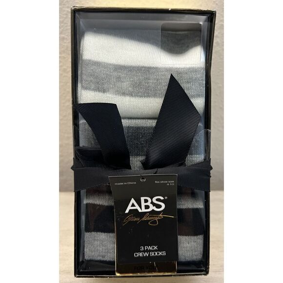 ABS Allen Schwartz 3 Pairs Fits Shoe Sz 4-10 Striped Black Gray White Crew Socks - Picture 1 of 10